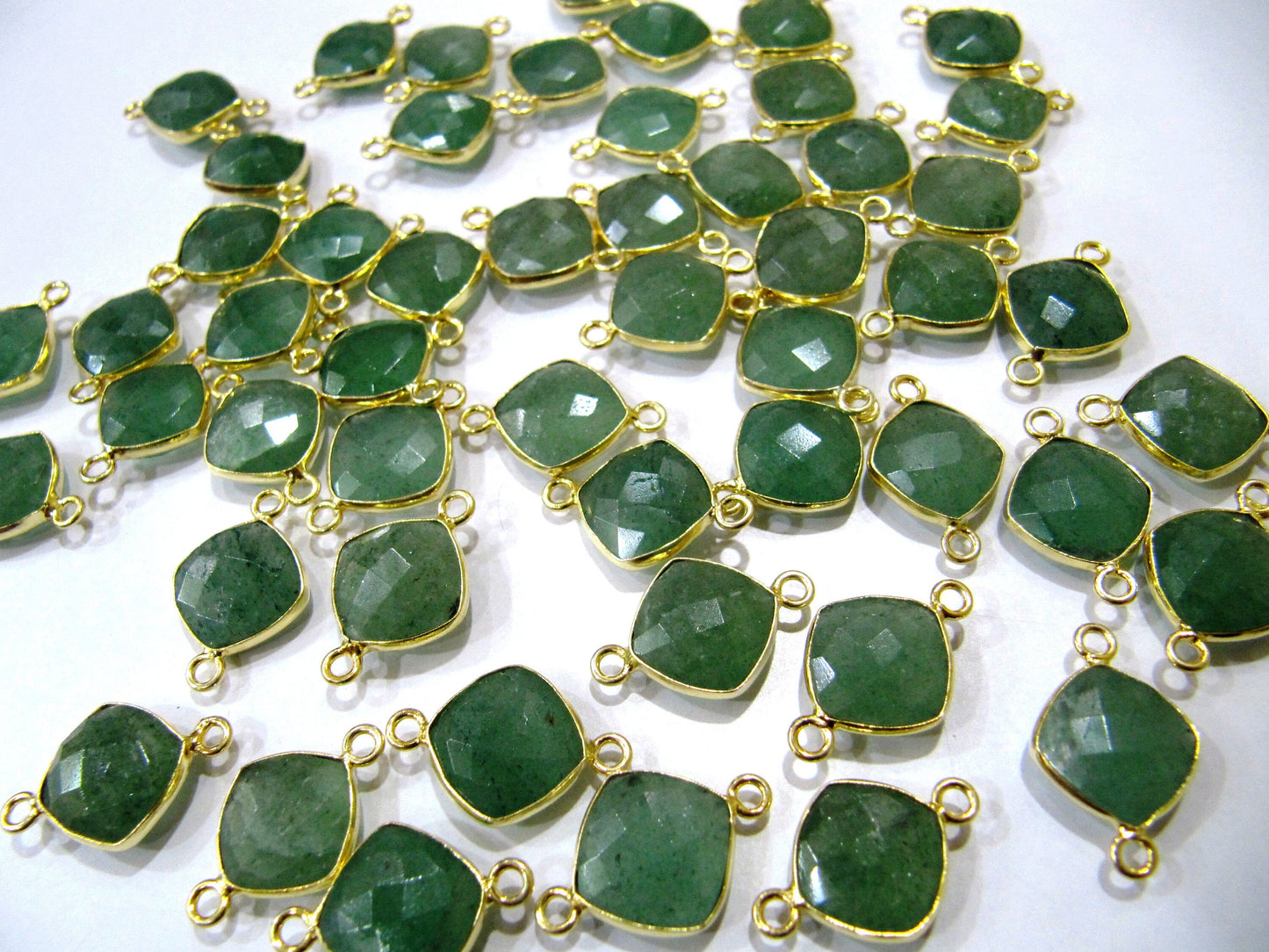 Natural Gemstones Briolette Faceted 10mm Cushion Square Shape Double Loop Bezel Connector charms Choose the Plating color Sold Per Piece