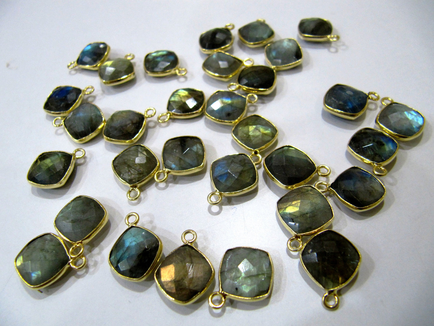 Natural Gemstone cushion Square shape Single loop Bezel Connectors Gold Plated 10mm Charms for jewellery making sold per piece