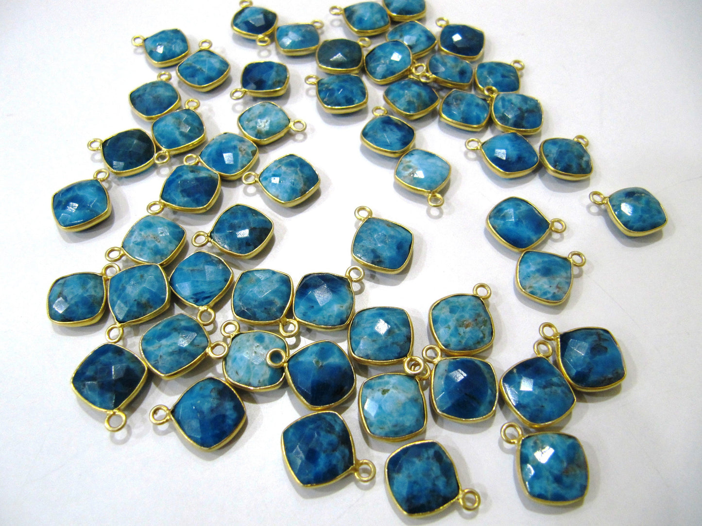 Natural Gemstone cushion Square shape Single loop Bezel Connectors Gold Plated 10mm Charms for jewellery making sold per piece