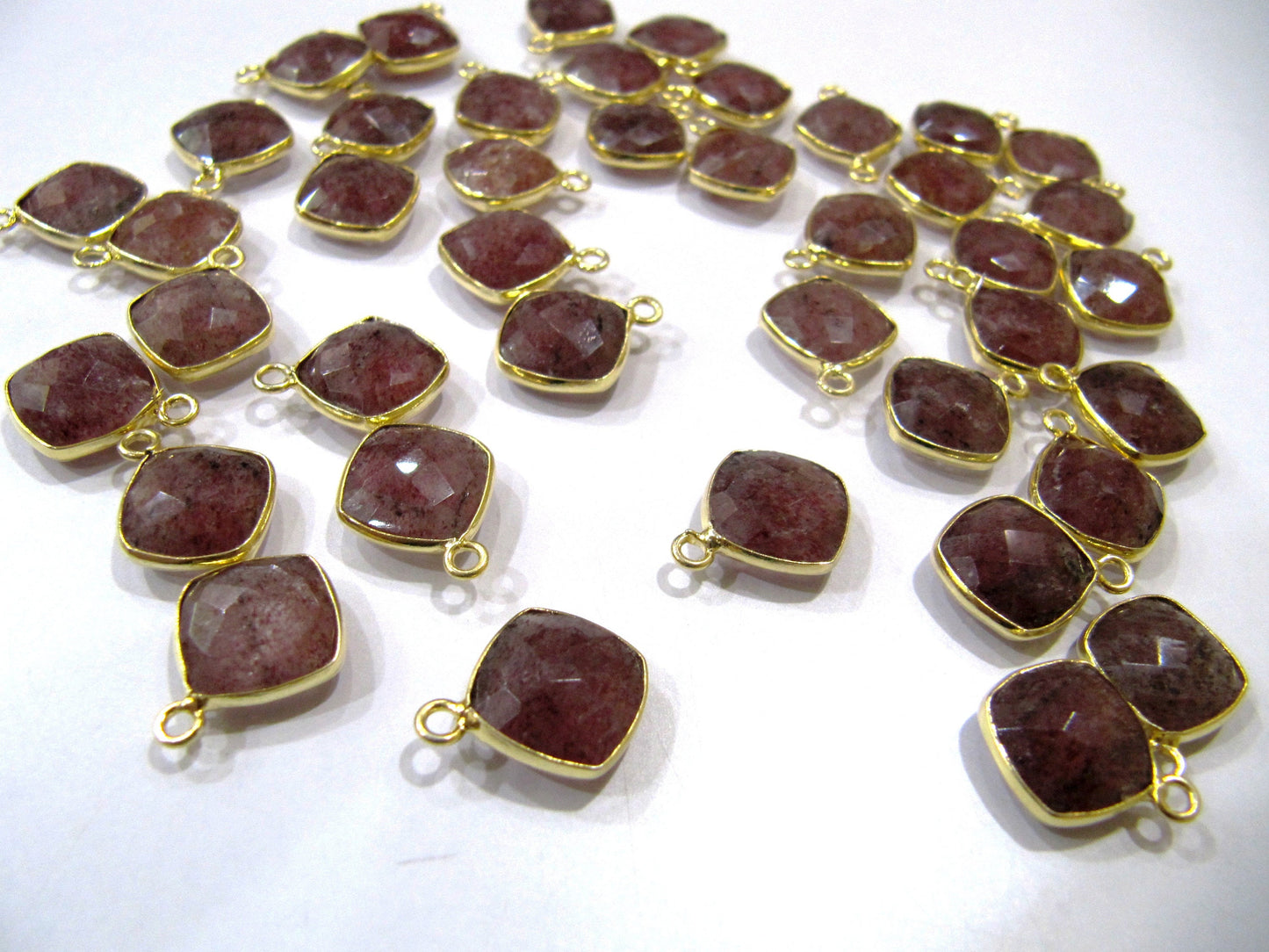 Natural Gemstone cushion Square shape Single loop Bezel Connectors Gold Plated 10mm Charms for jewellery making sold per piece