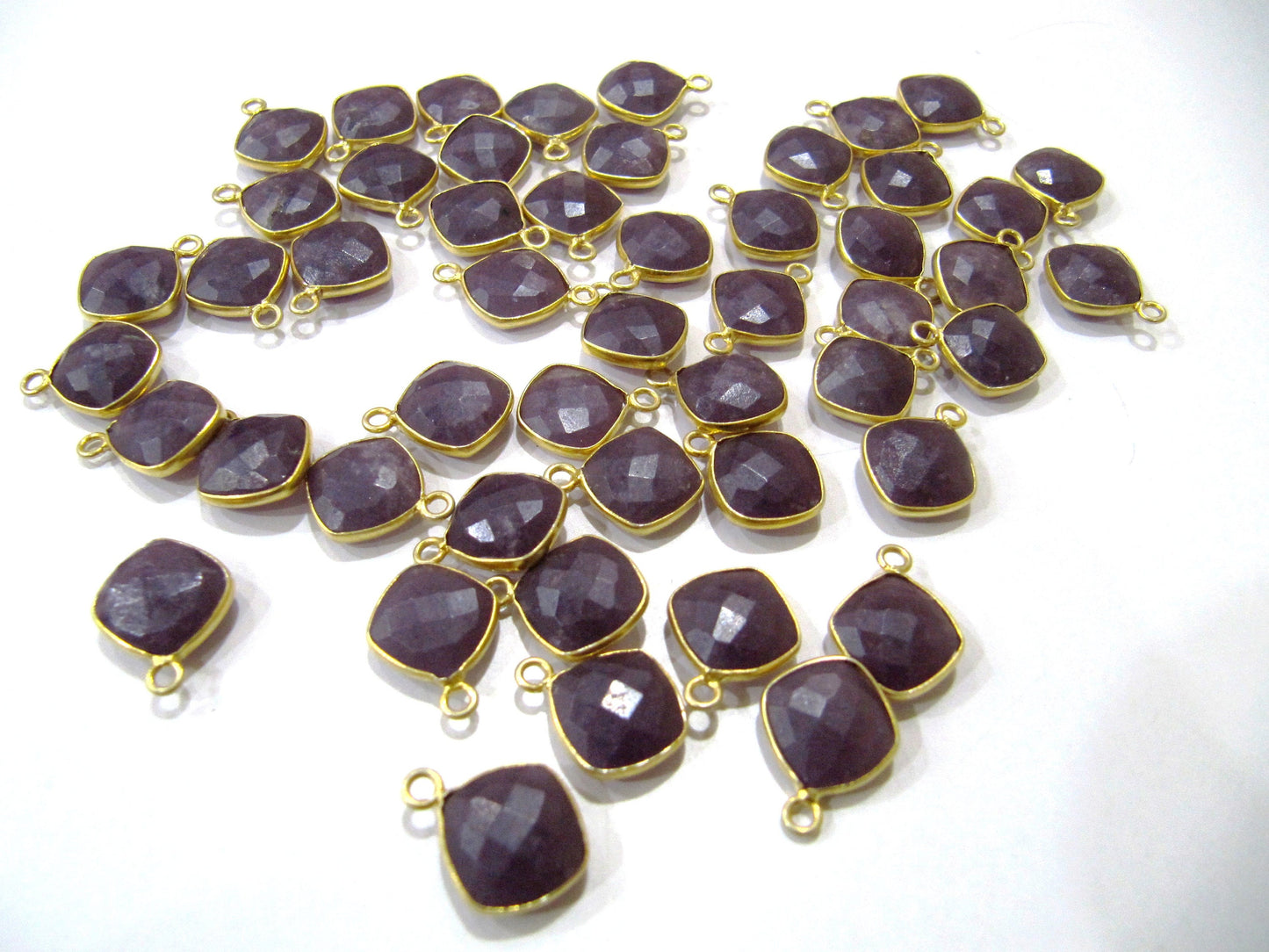 Natural Gemstone cushion Square shape Single loop Bezel Connectors Gold Plated 10mm Charms for jewellery making sold per piece