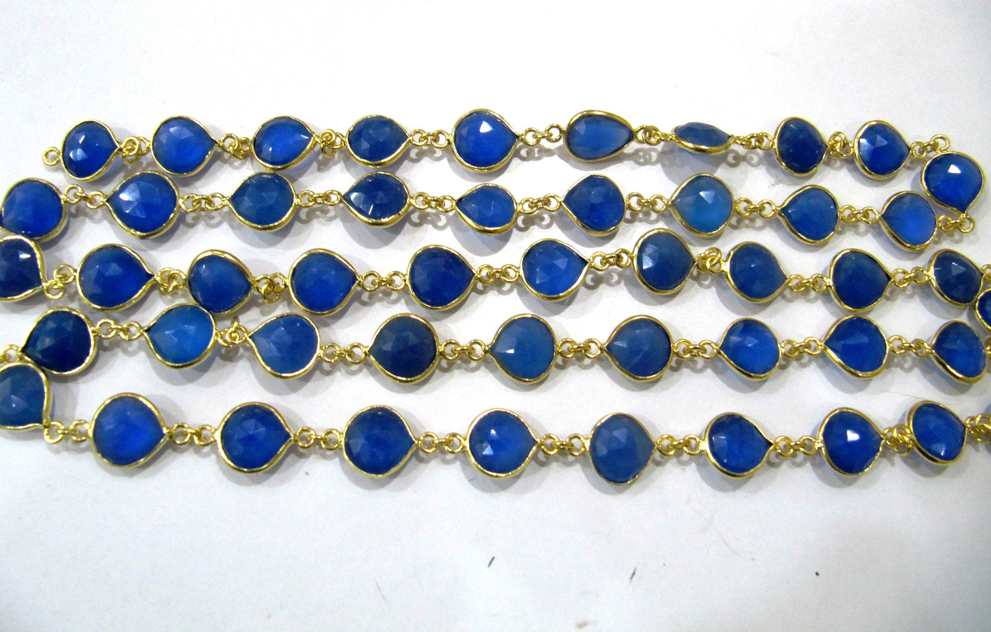 Natural Blue chalcedony 10-12mm Heart Shape Briolette Bezel Connector chain sold Per foot handmade Gemstone Jewllery