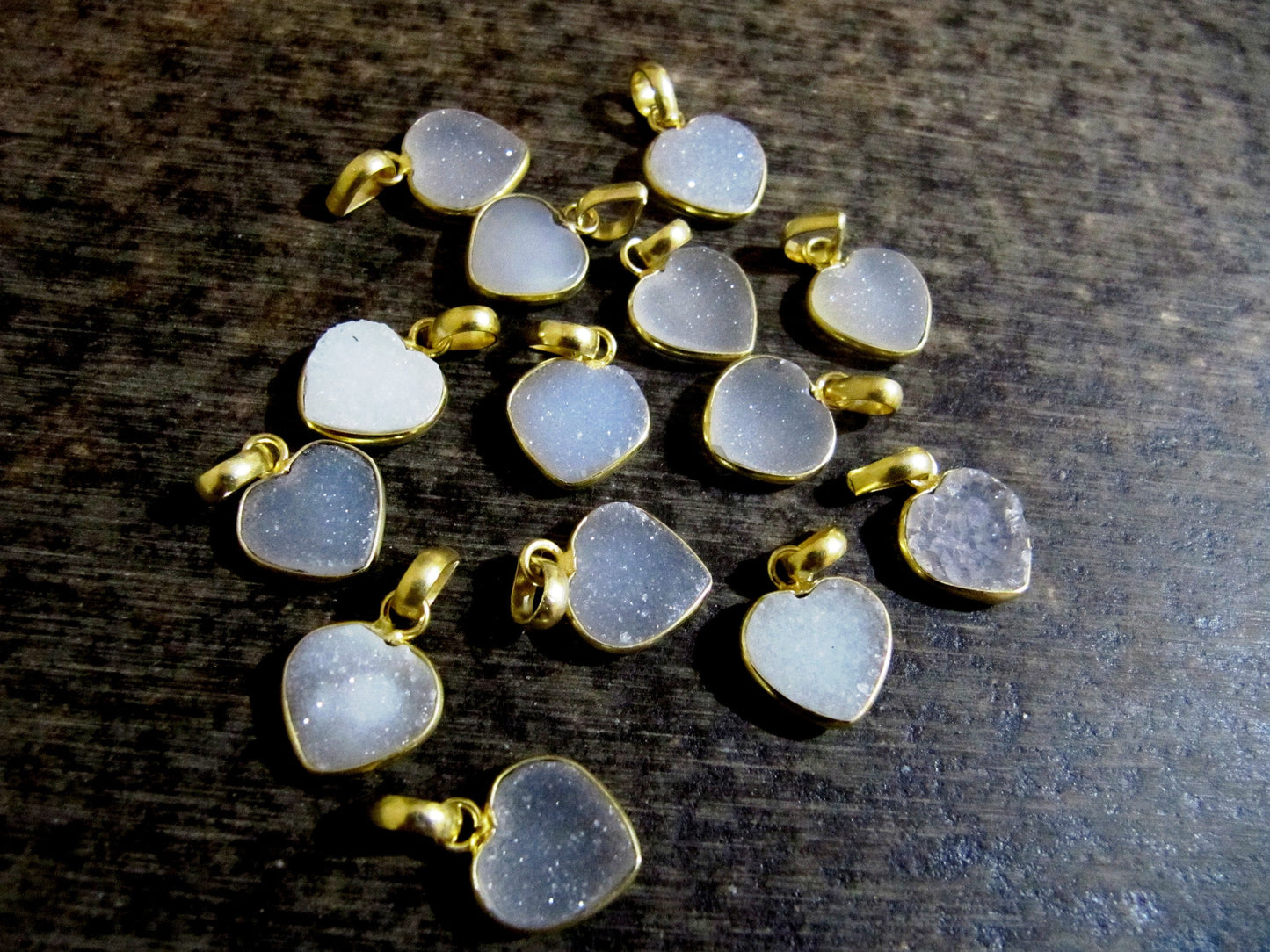 Natural White Druzy Heart shape Charms 12mm Gemstone Fancy Shape bezel connector Sold per pcs