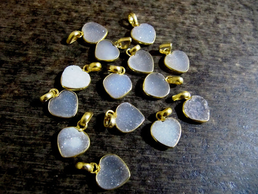 Natural White Druzy Heart shape Charms 12mm Gemstone Fancy Shape bezel connector Sold per pcs