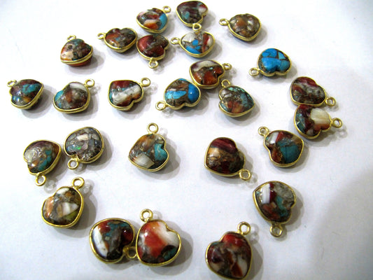 Natural Oyster Copper Turquoise heart Shape 10mm Briolette Connectors Single side loop Bezel Charms Sold per Piece