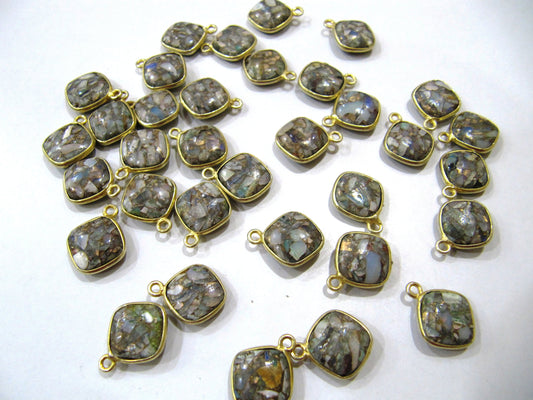 Ethiopian Opal Turquoise Cushion Shape 10mm Briolette connector Corner Single Side Loop  Bezel Charms Sold Per piece sold per Piece