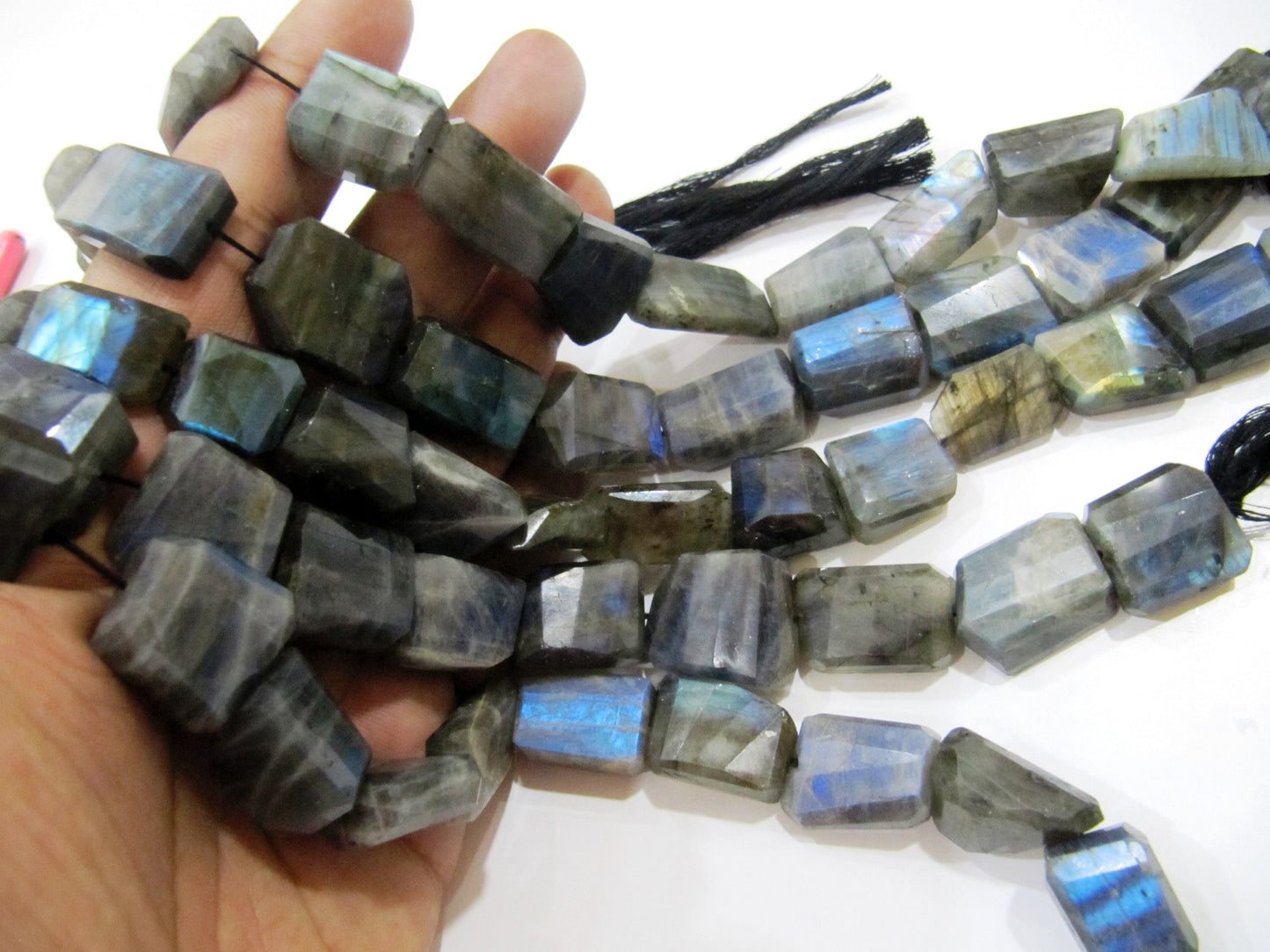 Natural Grey Moonstone Nugget Shape tumbled 6x10mm to10x14mm Silver AB Mystic Coated Beads Strand 8 inch long High Quality Wholesale