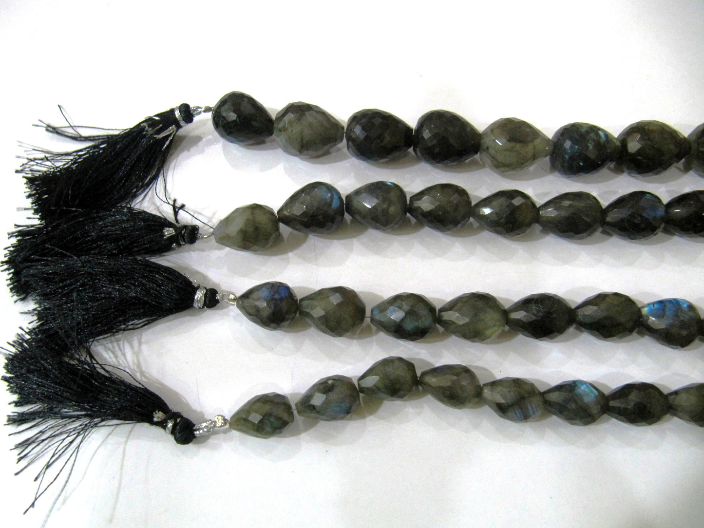 Natural Labradorite Briolette Tear drop Faceted Beads 10to18mm Beads sold per strand 8  inches Long