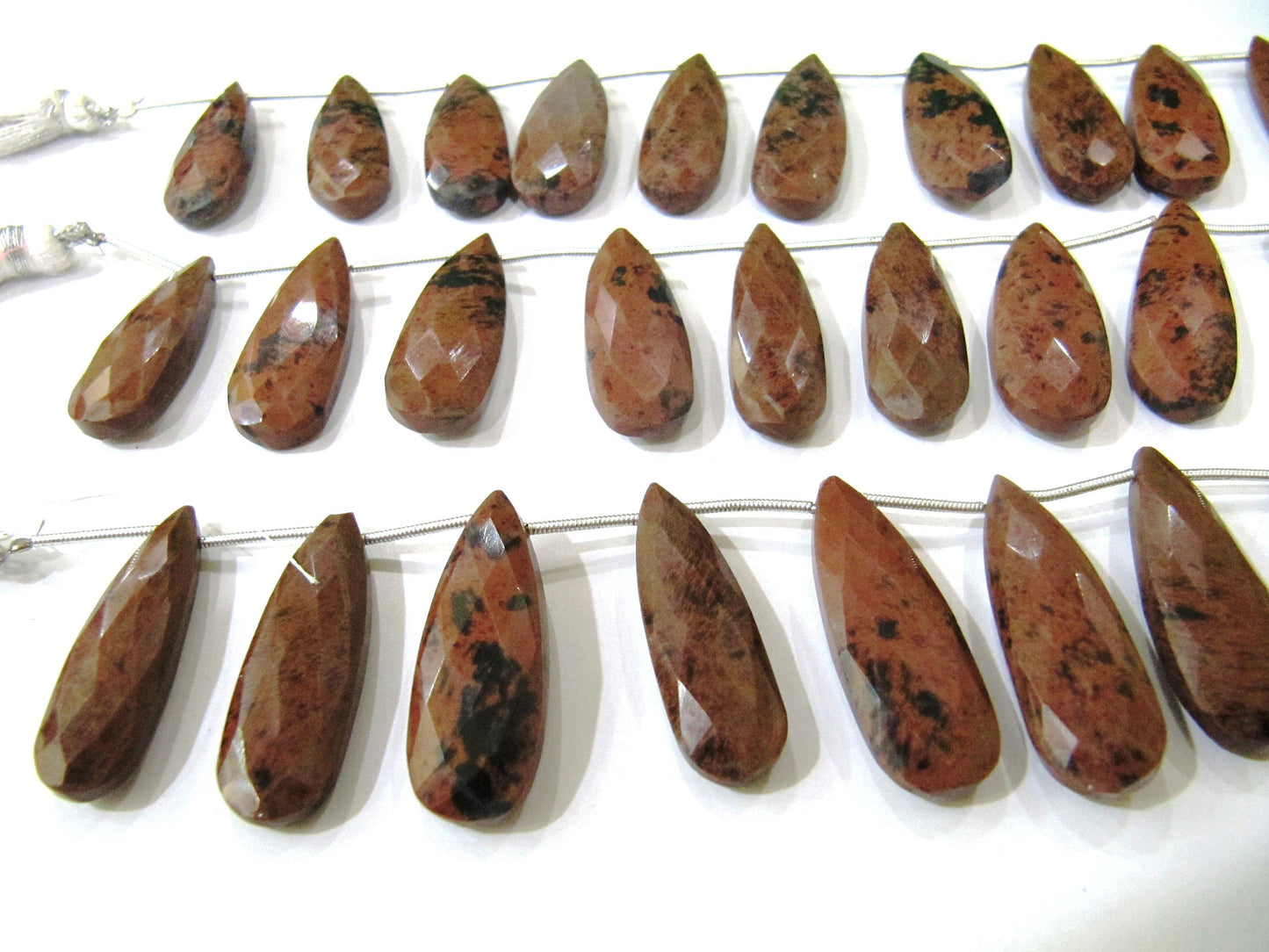 Natural Brown Jasper Cushion Shape Briolettte Faceted 10X22mm Double Drilled Beads Sold as a Strand of 6 Beads Wholesale Price