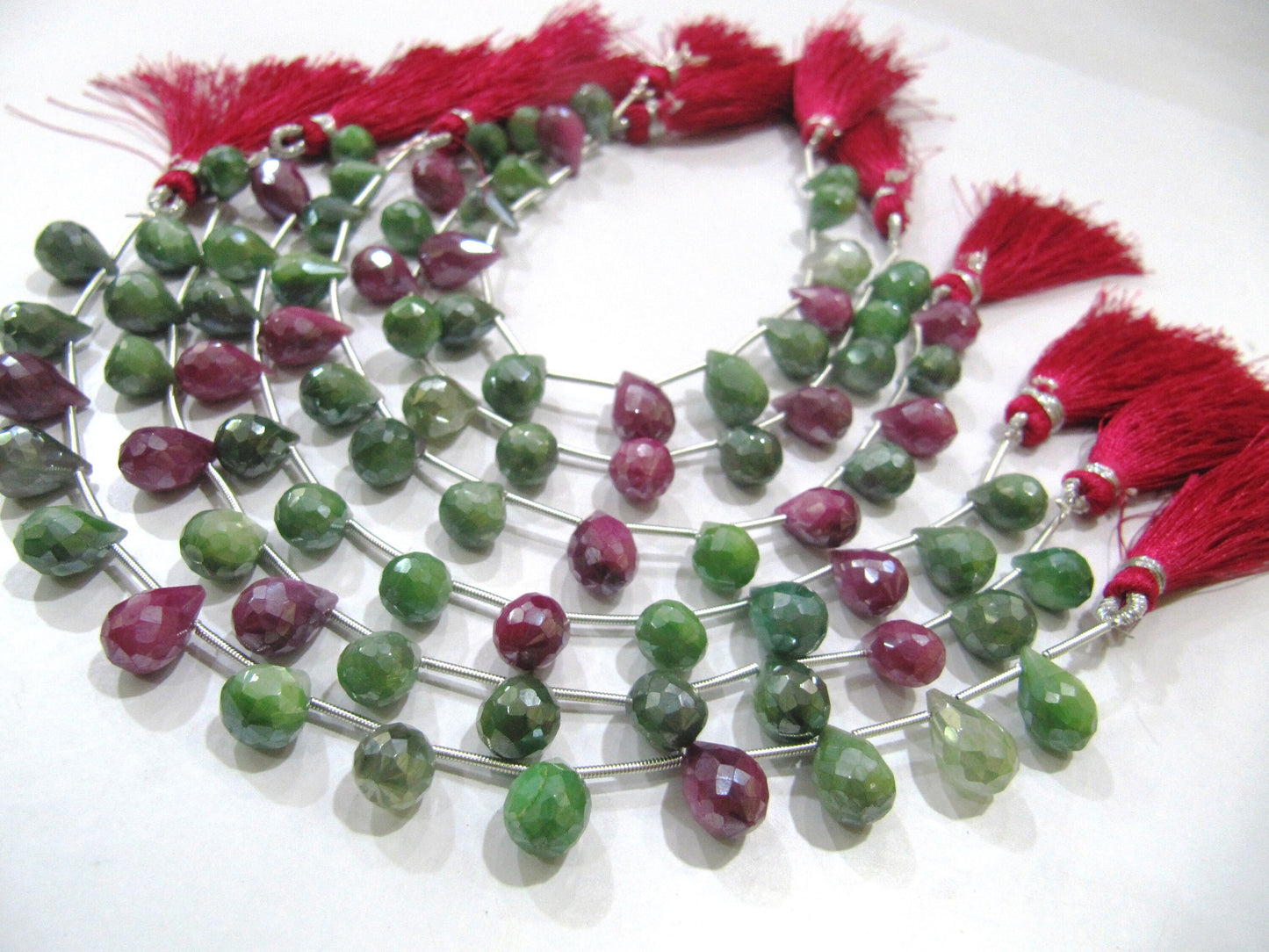 Natural Ruby Zoisite Teardrop 8x12mm Briolette Beads Sold Per strand 8 Inches long