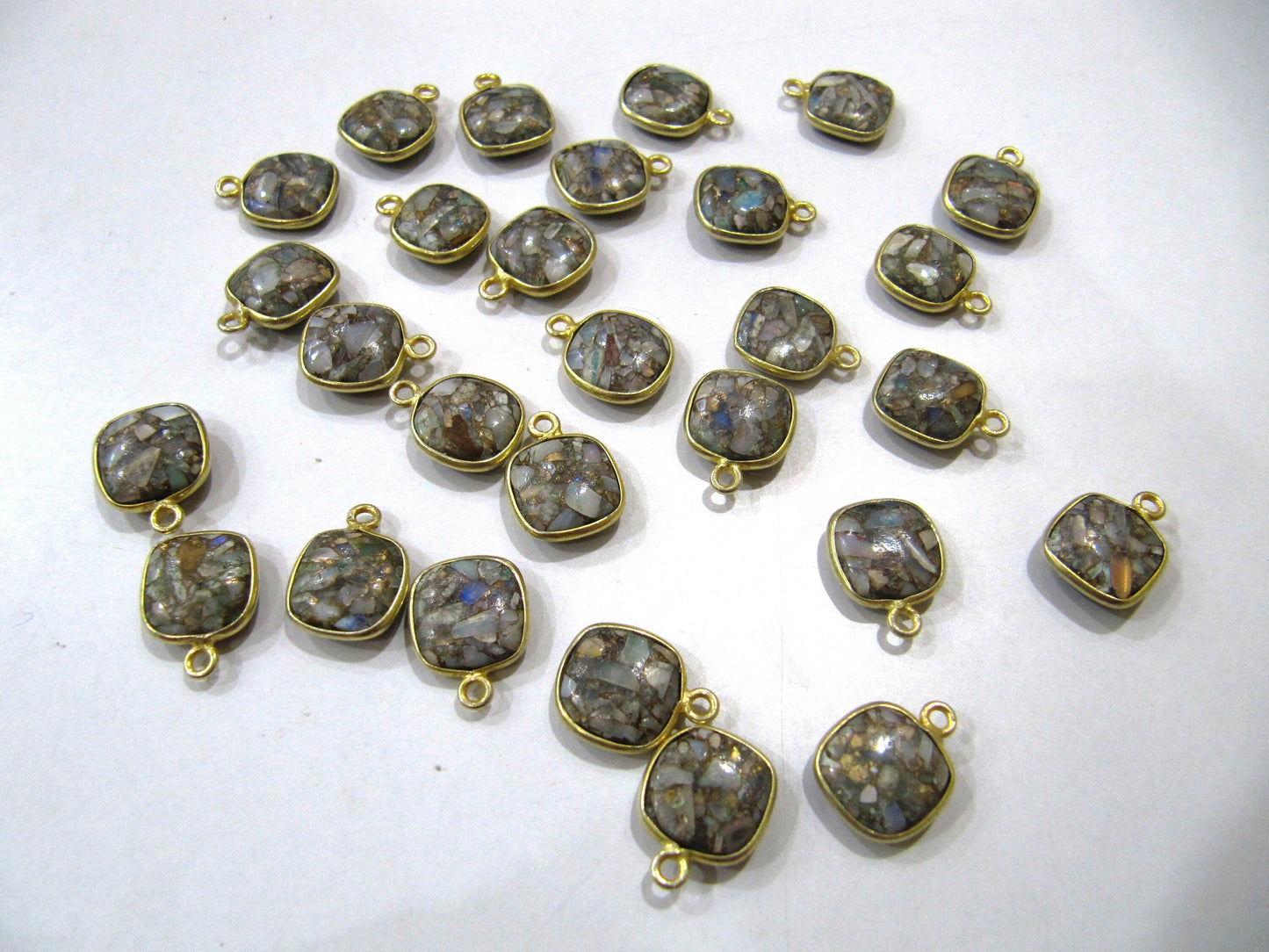 Ethiopian Opal Turquoise Cushion Shape 10mm Briolette connector Single Side Loop  Bezel Charms Sold Per piece sold per Piece