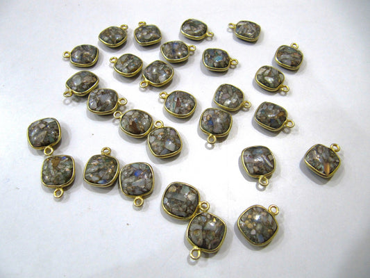 Ethiopian Opal Turquoise Cushion Shape 10mm Briolette connector Single Side Loop  Bezel Charms Sold Per piece sold per Piece