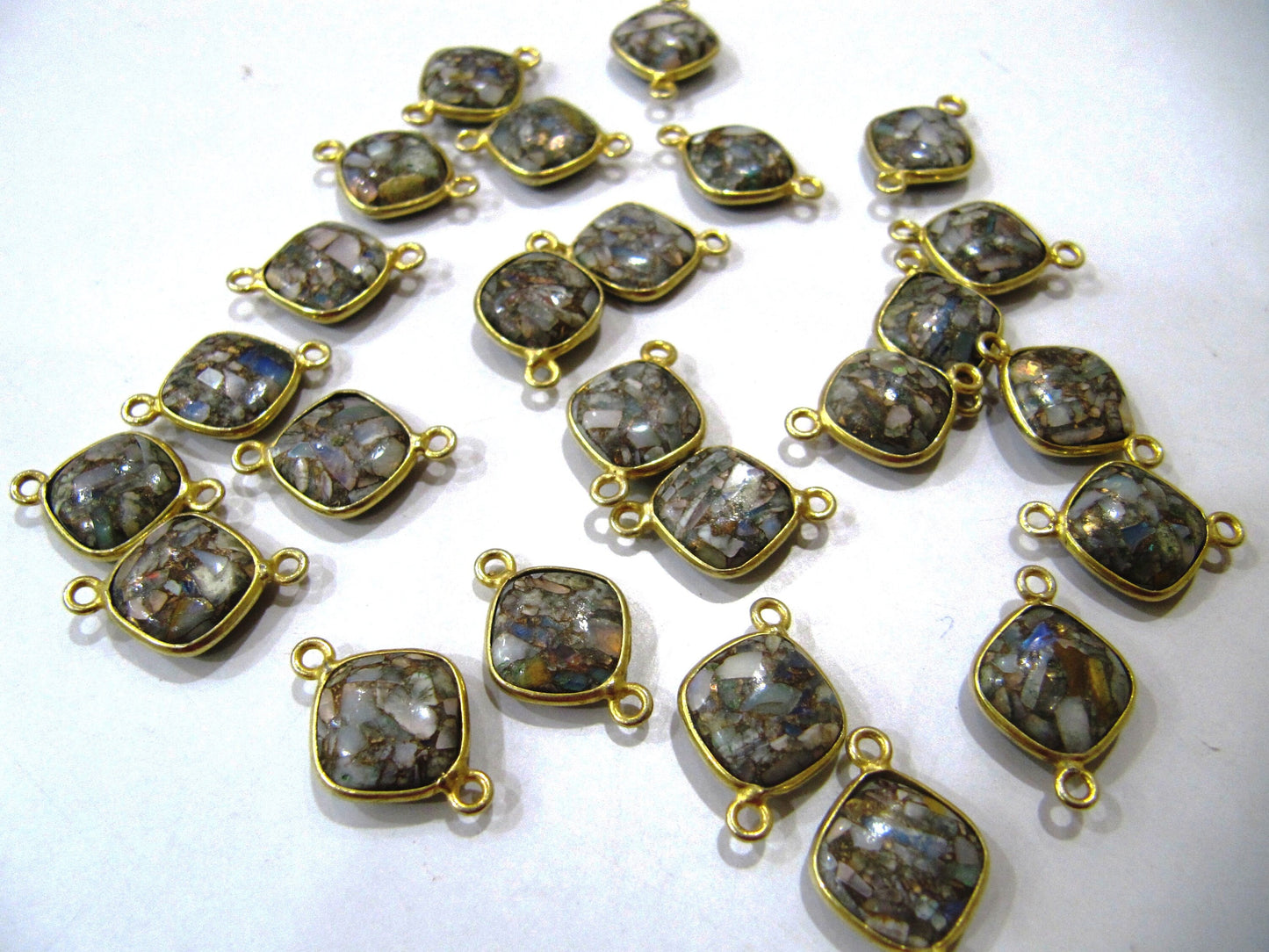 Ethiopian Opal Turquoise Cushion Shape 10mm Briolette connector Corner Double Side Loop  Bezel Charms Sold Per piece sold per Piece