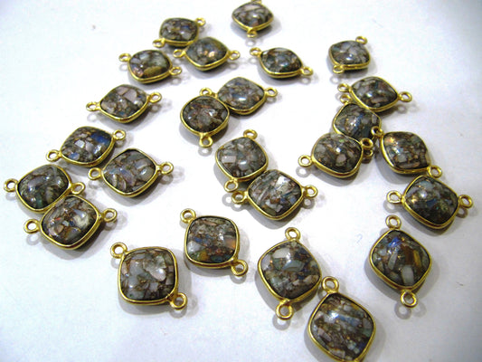 Ethiopian Opal Turquoise Cushion Shape 10mm Briolette connector Corner Double Side Loop  Bezel Charms Sold Per piece sold per Piece