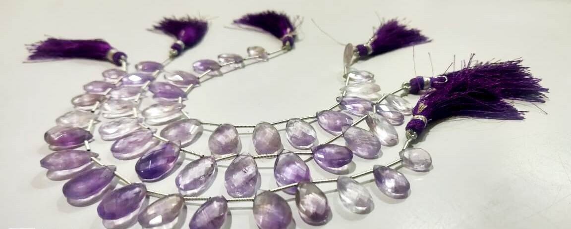Natural African Amethyst Briolette Pear Shape Beads Size 8mmx12mm to 10mmx16mm  Genuine Amethyst Gemstone Beads Strand 8 inch long