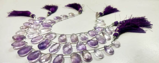 Natural African Amethyst Briolette Pear Shape Beads Size 8mmx12mm to 10mmx16mm  Genuine Amethyst Gemstone Beads Strand 8 inch long