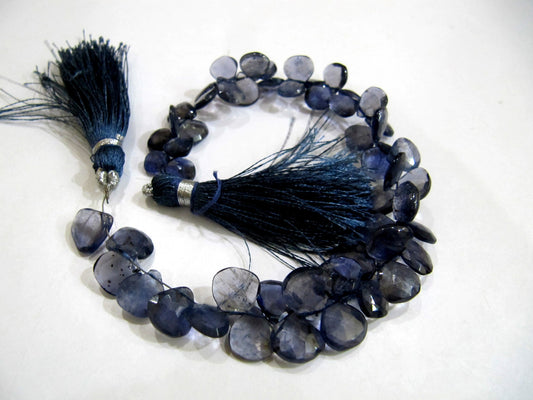 Natural Iolite Heart Shape Briolette Beads 7-8mm Sold Per strand 8 Inches long