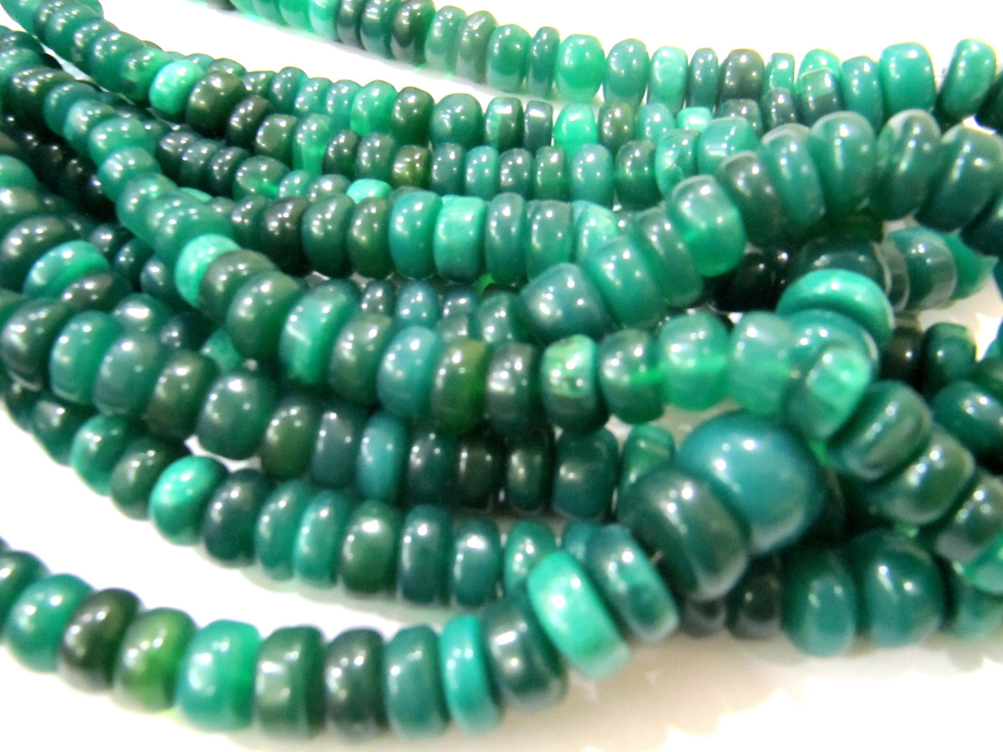 Natural Green Onyx Chalcedony Rondelle Plain Smooth 7to12mm Beads Sold Per Strand 8 inches long Jewellery making Beads