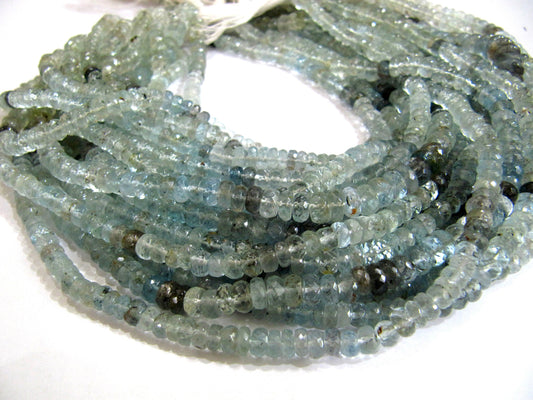 Natural Moss Aquamarine Rondelle Faceted 4 to 8mm Beads Sold per Strand 14 Inches long Multi Color Gemstone Beads Choose Size