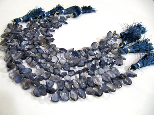 Natural Iolite Pear Shape Briolette Beads 5x8mm to 6x10mm Sold Per strand 8 Inches long Blue color Healing Gemstones