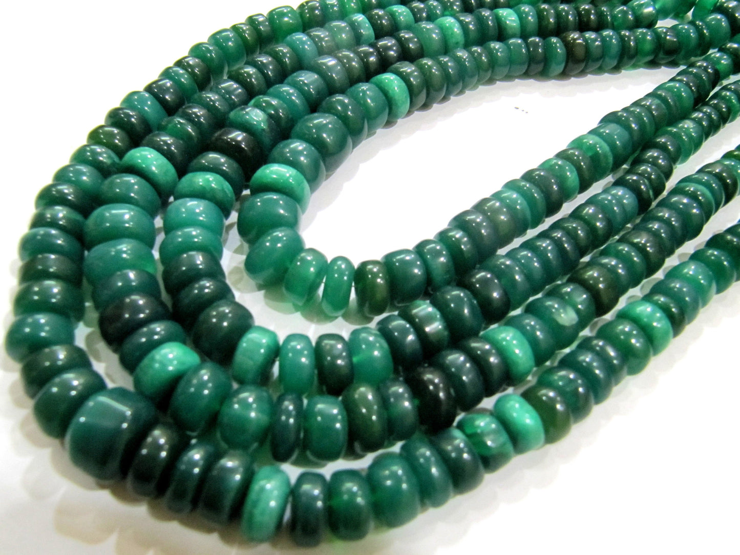 Natural Green Onyx Chalcedony Rondelle Plain Smooth 7to12mm Beads Sold Per Strand 8 inches long Jewellery making Beads