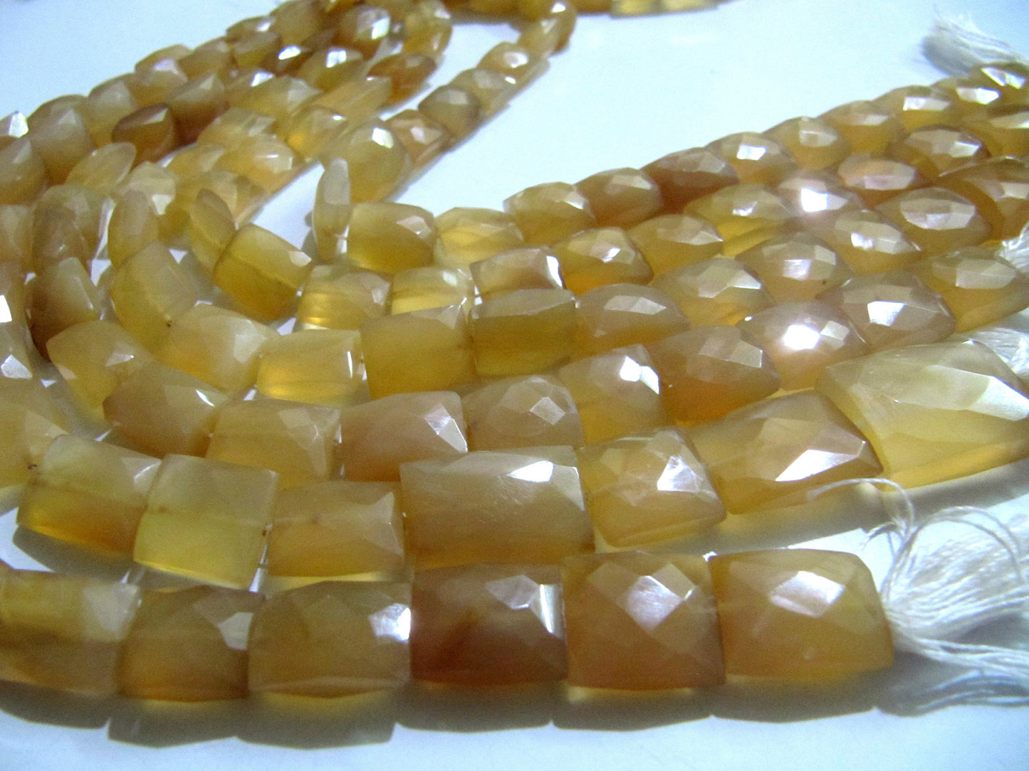 Natural Mustard Chalcedony Square Shape Cushion Briolette 12to16 Beads Sold Per strand 8 inches long