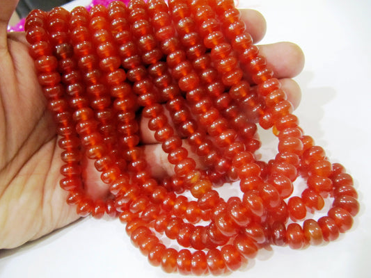 Natural Carnelian Rondelle Plain Smooth 8mm Gemstone Beads Sold Per Strand 8 inches Long Great Quality Beads