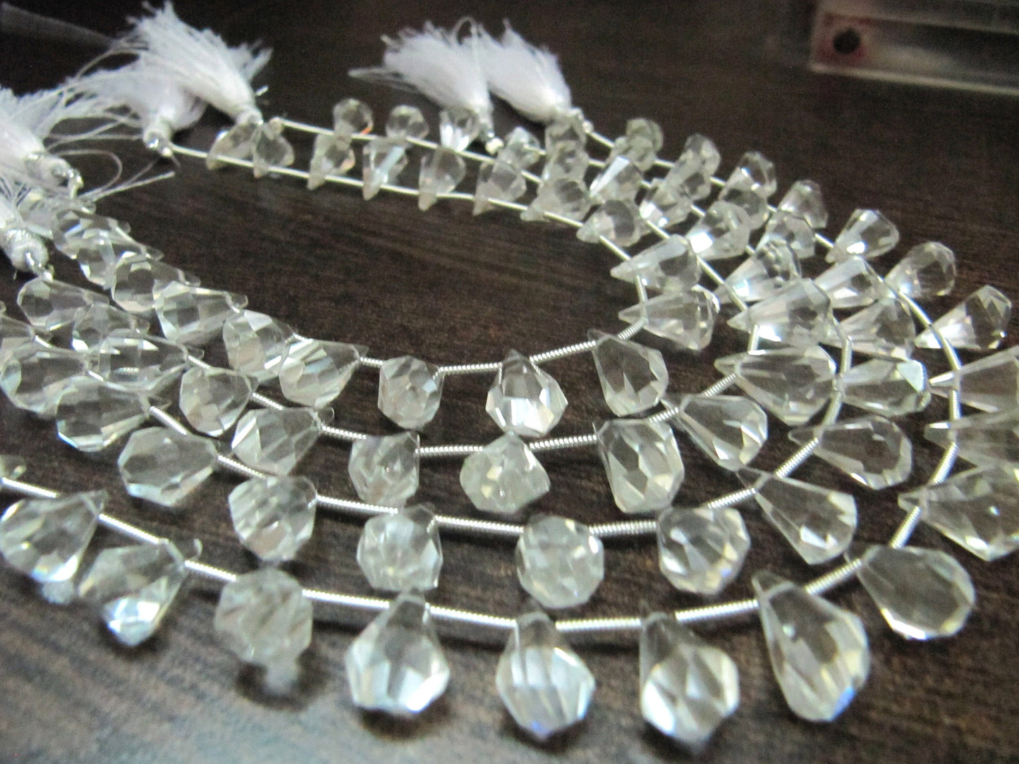 Natural Rock Crystal Quartz  Briolette Faceted Teardrop 6x10mm to 9x15mm Beads Sold per Strand 8 inches long Top Quality Beads