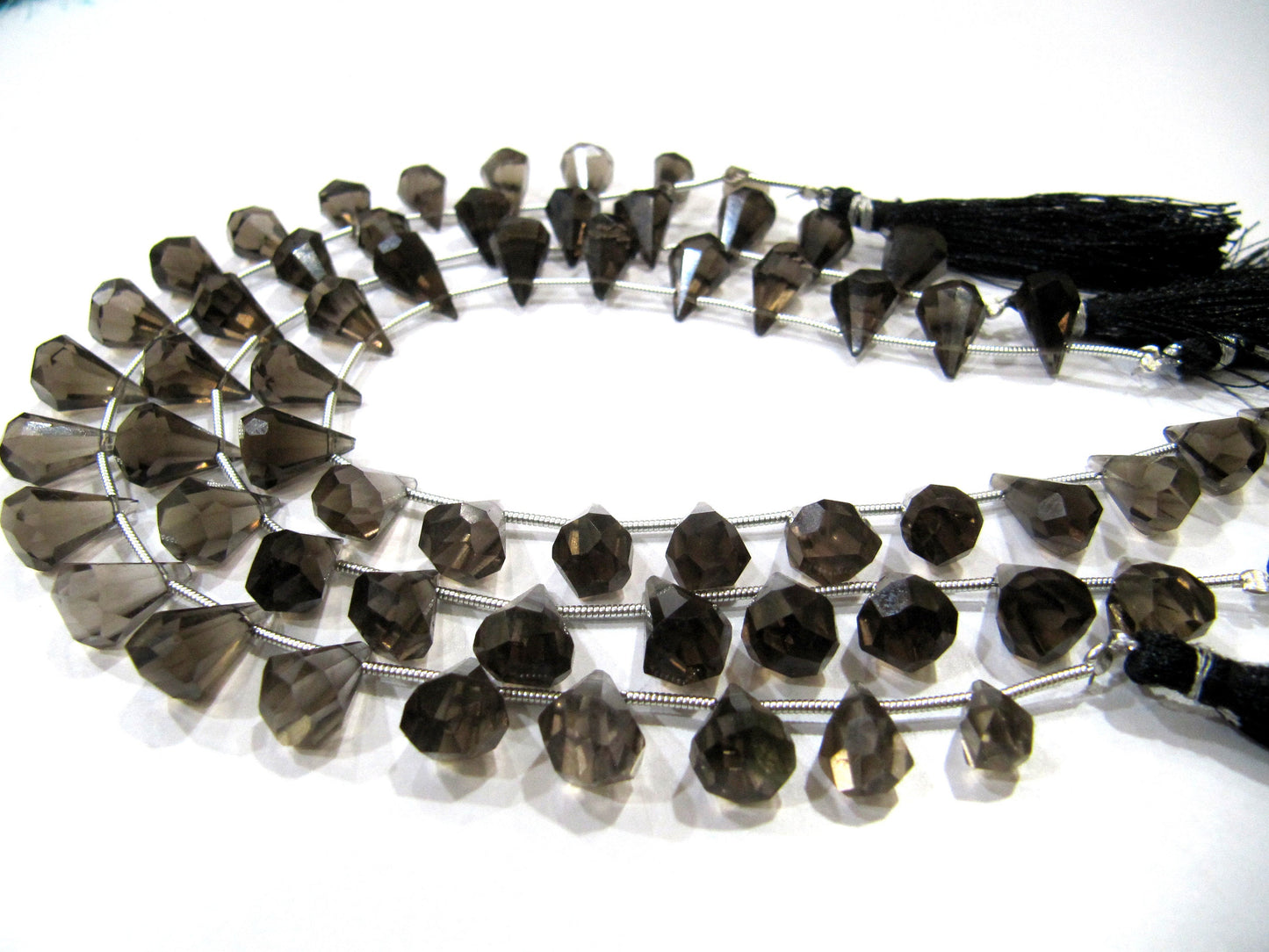 Natural Smoky Quartz Briolette Faceted Teardrop 6x10mm to 9x15mm Beads Sold per Strand 8 inches long Top Quality Beads