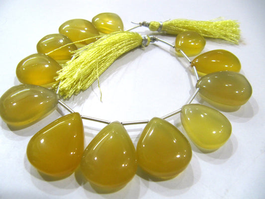Natural Chalcedony Pear Heart Shape 15 to 20mm Plain Smooth Beads sold Per Strand 8 inches Long Gemstone Yellow Stone beads