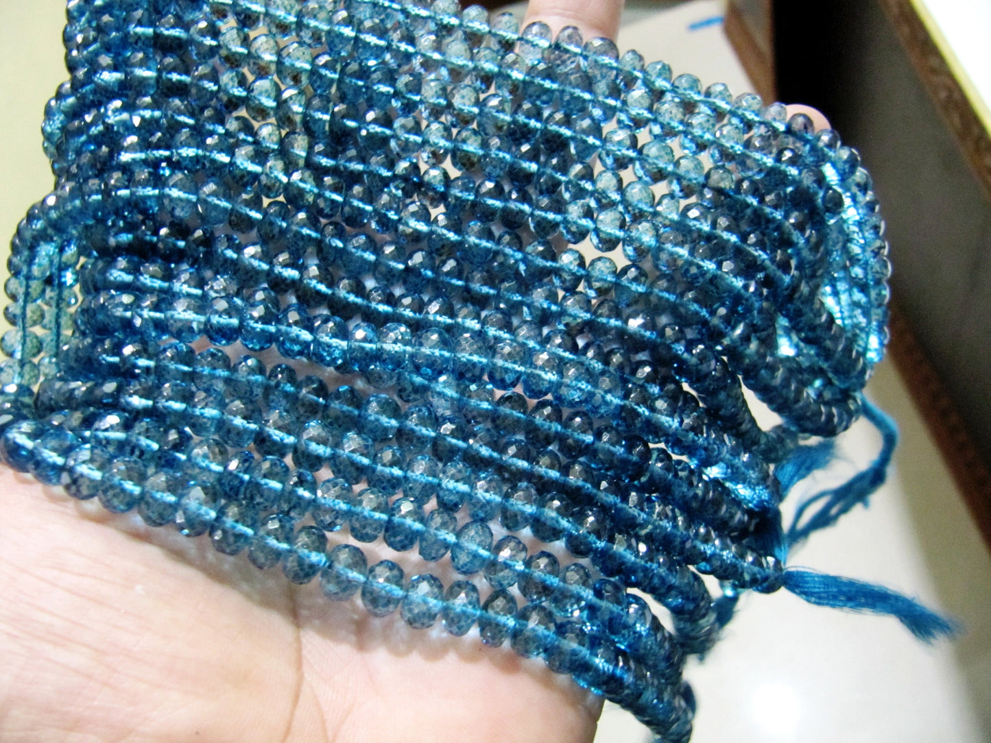 Topaz London Blue Color 8mm Rondelle Faceted Gemstone Beads Sold Per Strand 8 Inches Long Great Quality Beads