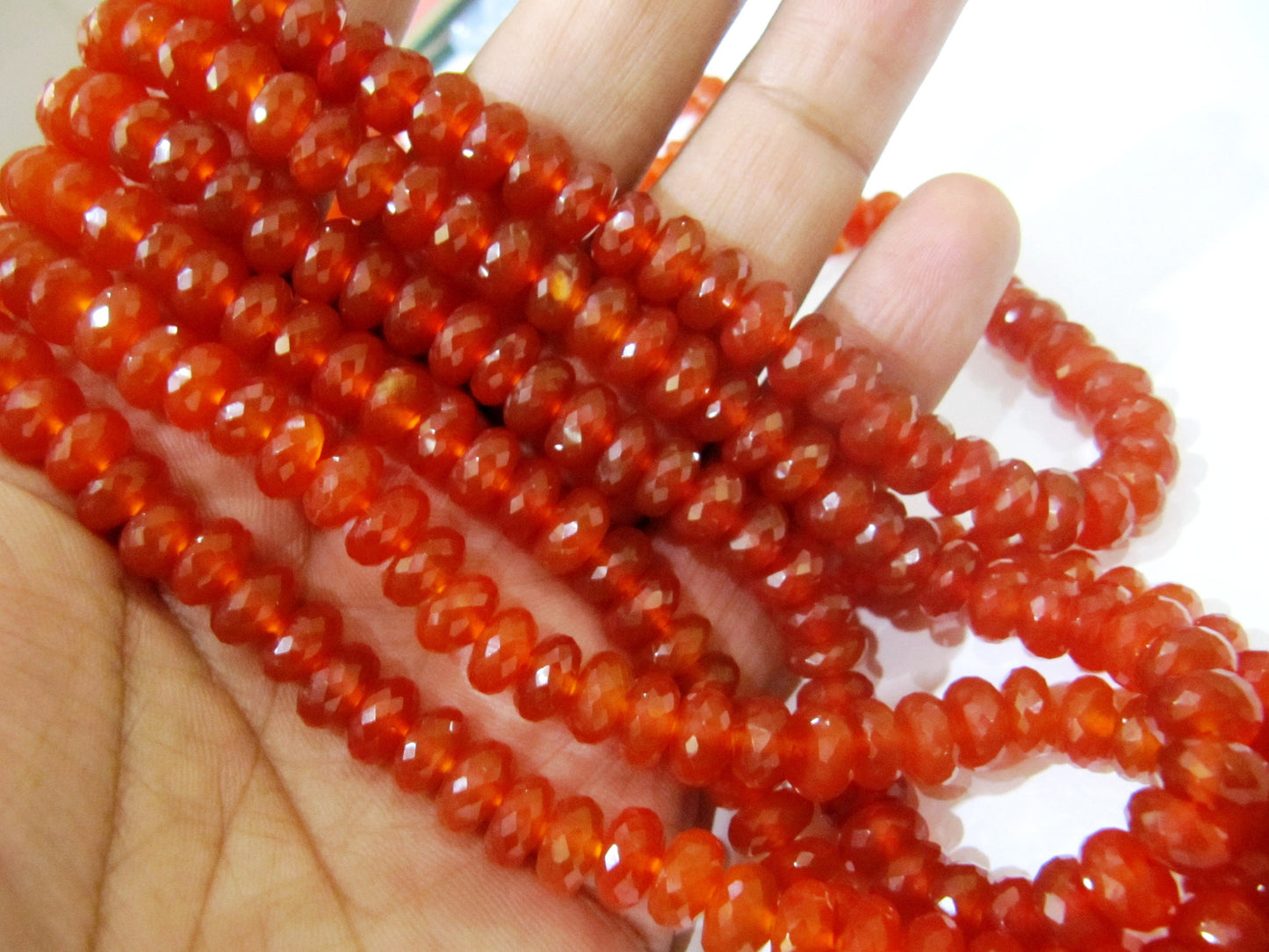 Natural Carnelian Rondelle Faceted 8mm Gemstone Beads Sold Per Strand 8 inches Long Great Quality Beads