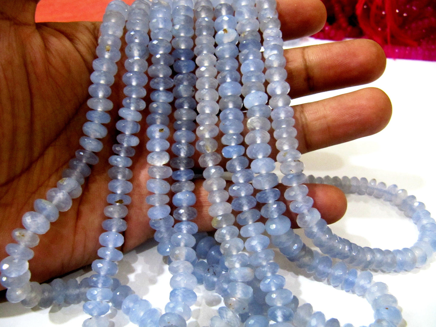 Natural Chalcedony Lavender Rondelle Faceted 8mm Gemstone Beads Sold Per Strand 8 Inches Long Great Quality Beads