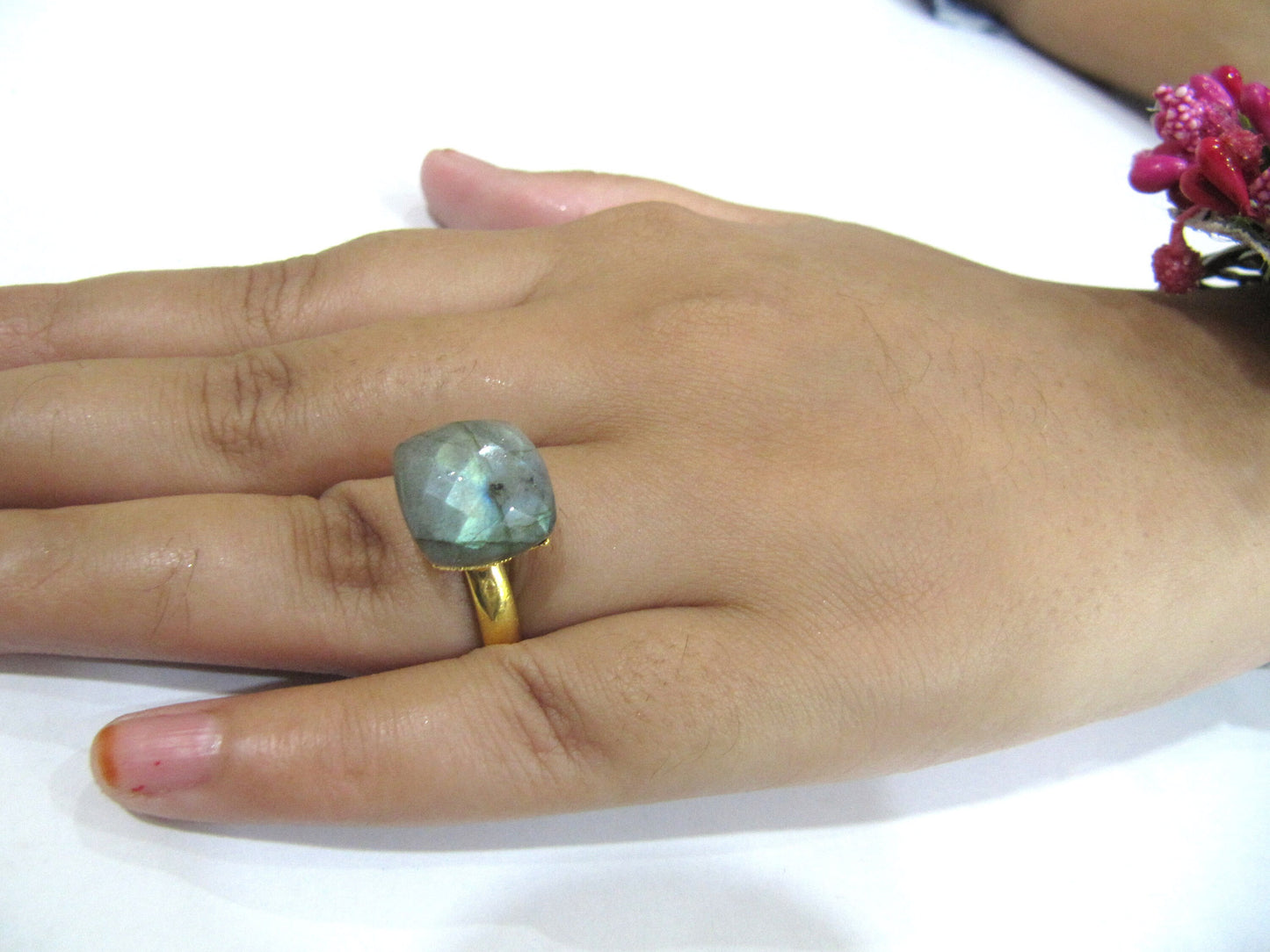 Gemstone Rings Cushion shape  Gemstone Rings Gold plated Flexible Size Sold Per Piece Choose The Color