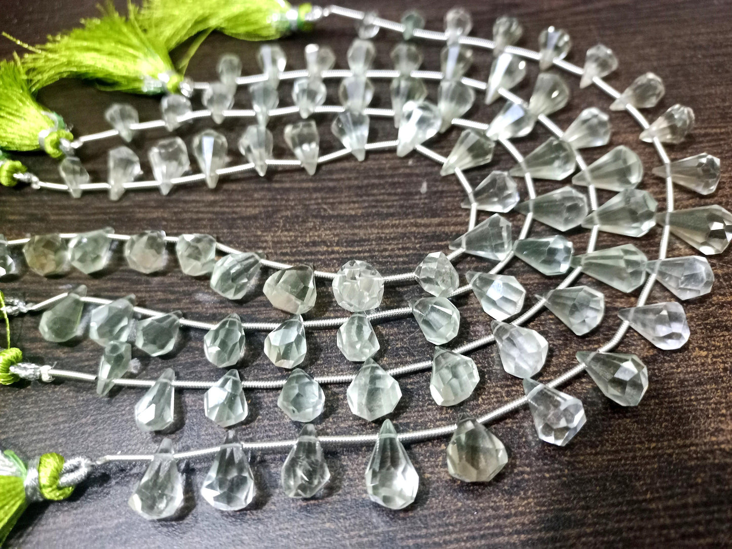 Natural Green Amethyst Briolette Faceted Teardrop 6x10mm to 9x15mm Beads Sold per Strand 8 inches long Top Quality Beads