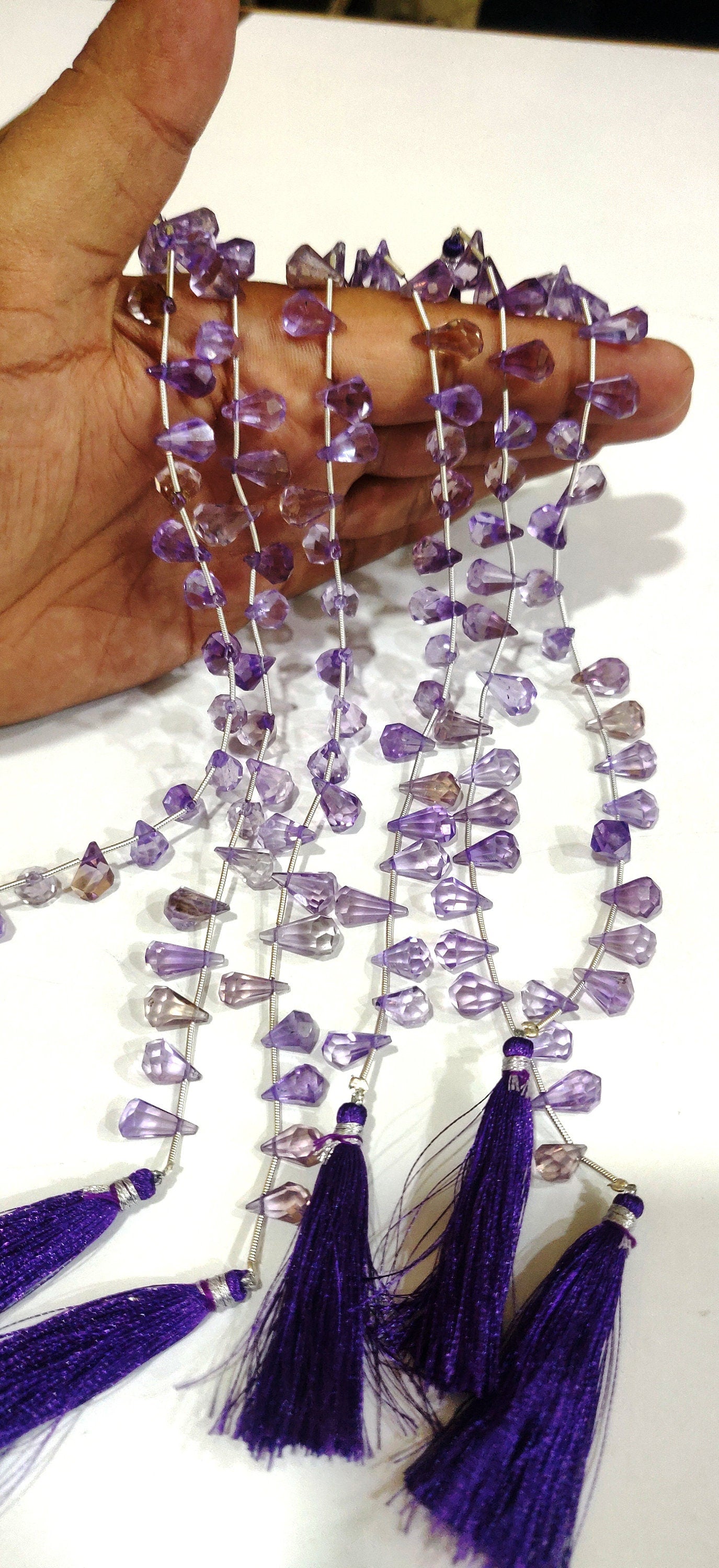 Natural Ametrine  Briolette Faceted Teardrop 6x10mm to 9x15mm Beads Sold per Strand 8 inches long Top Quality Beads