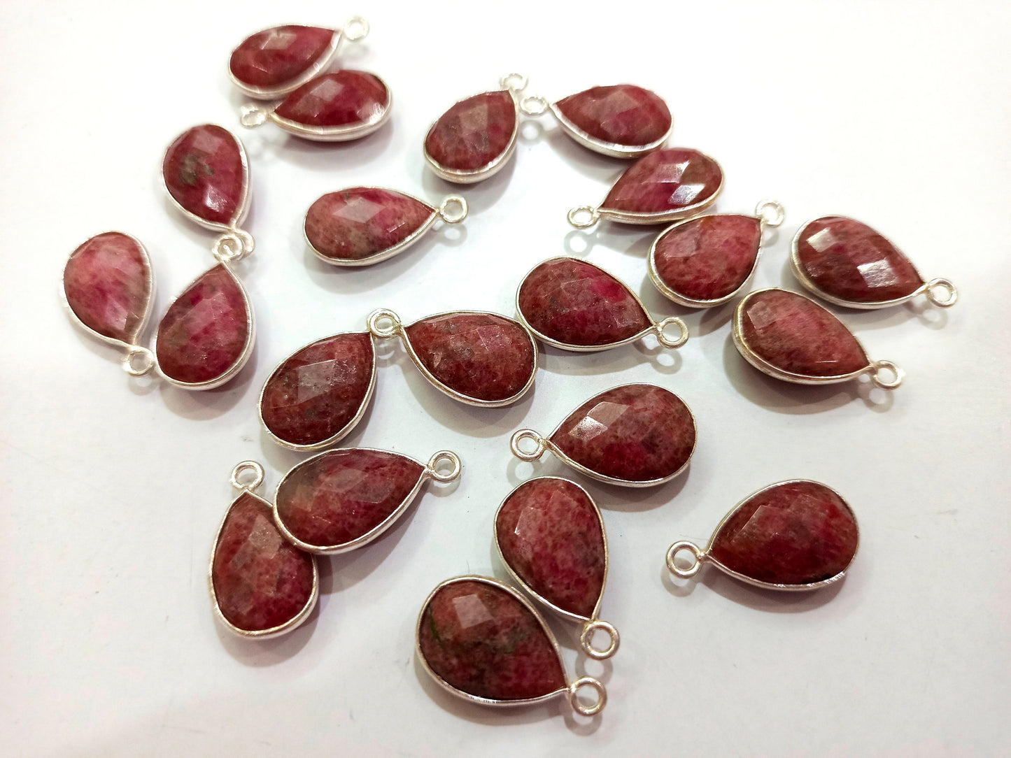 Natural Gemstone Rhodochrosite Pear Shape Bezel Connector charms 10 mm Size Connector Bezel Single Loop Briolette Connectors sold per piece
