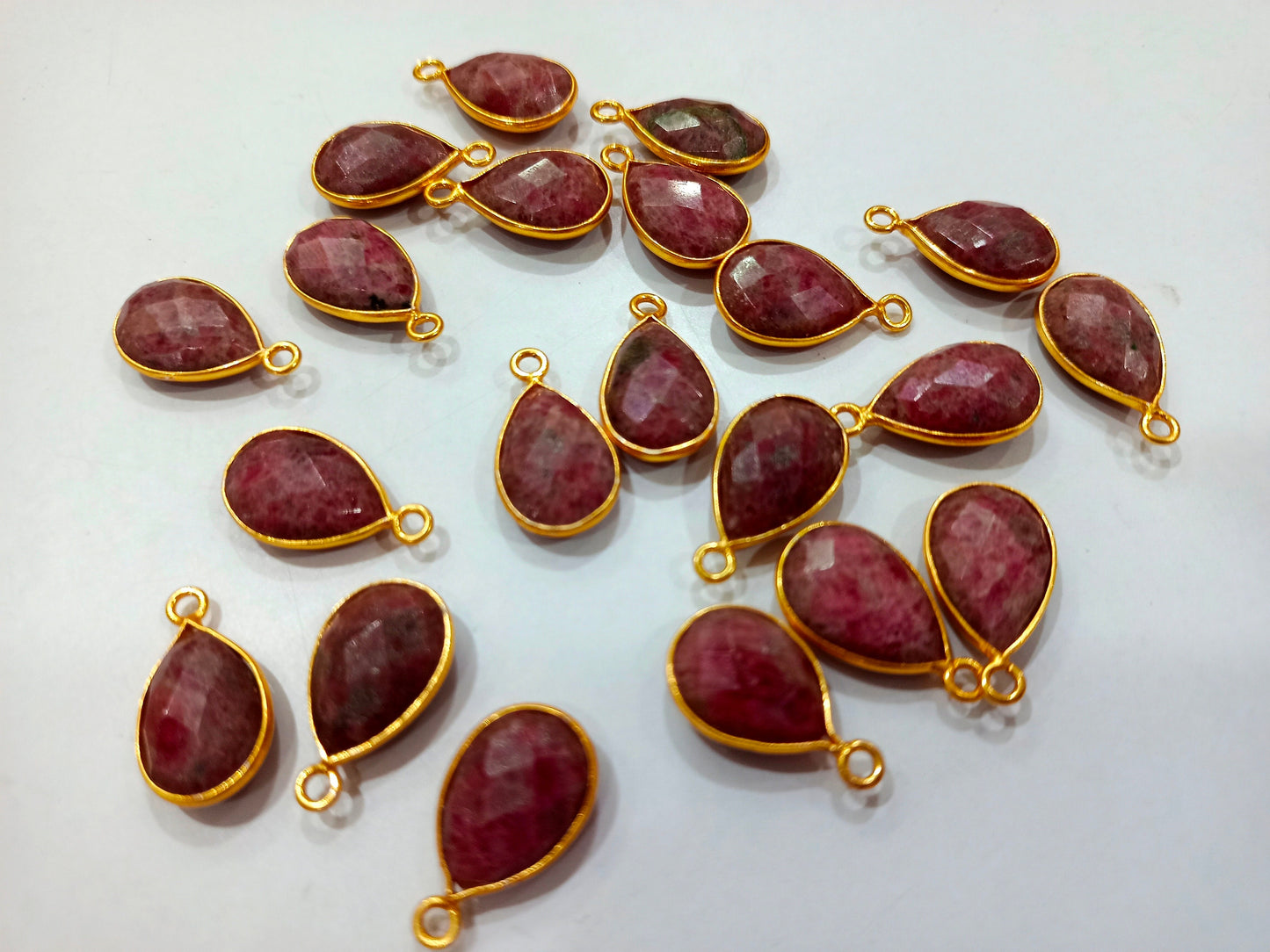 Natural Gemstone Rhodochrosite Pear Shape Bezel Connector charms 10 mm Size Connector Bezel Single Loop Briolette Connectors sold per piece