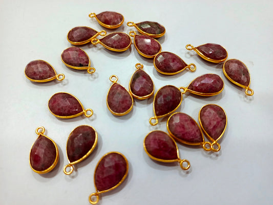 Natural Gemstone Rhodochrosite Pear Shape Bezel Connector charms 10 mm Size Connector Bezel Single Loop Briolette Connectors sold per piece