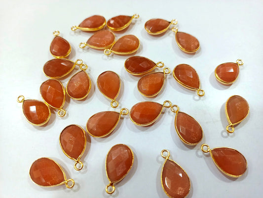 Natural Gemstone Peach Moonstone Pear Shape Bezel Connector charms 10 mm Size Connector Single Loop Briolette Connectors sold per piece