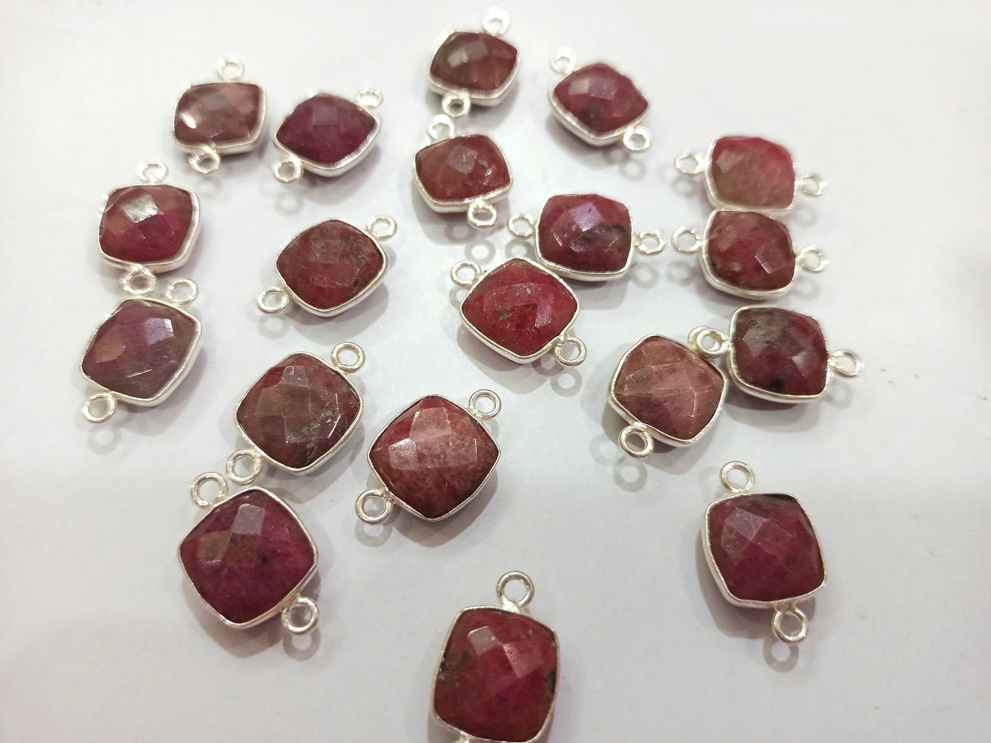 Natural Rhodochrosite Cushion Shape 10mm Briolette connector  Bezel Charms Sold Per piece Choose the Loop Pattern