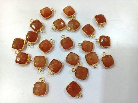 Natural Peach Moonstone Cushion Shape 10mm Briolette connector  Bezel Charms Sold Per piece Choose the Loop Pattern