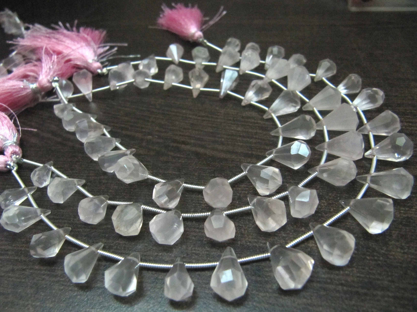 Natural Rose Quartz  Briolette Faceted Teardrop 6x10mm to 9x15mm Beads Sold per Strand 8 inches long Top Quality Beads