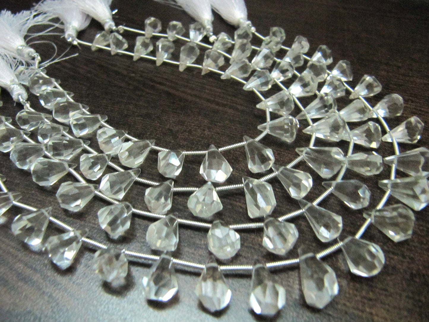 Natural Rock Crystal Quartz  Briolette Faceted Teardrop 6x10mm to 9x15mm Beads Sold per Strand 8 inches long Top Quality Beads