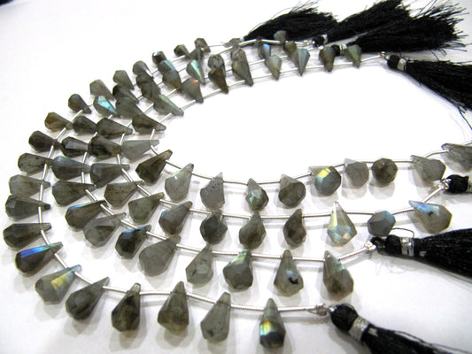 Natural Labradorite Blue Flashy  Briolette Faceted Teardrop 6x10mm to 9x15mm Beads Sold per Strand 8 inches long Top Quality Beads