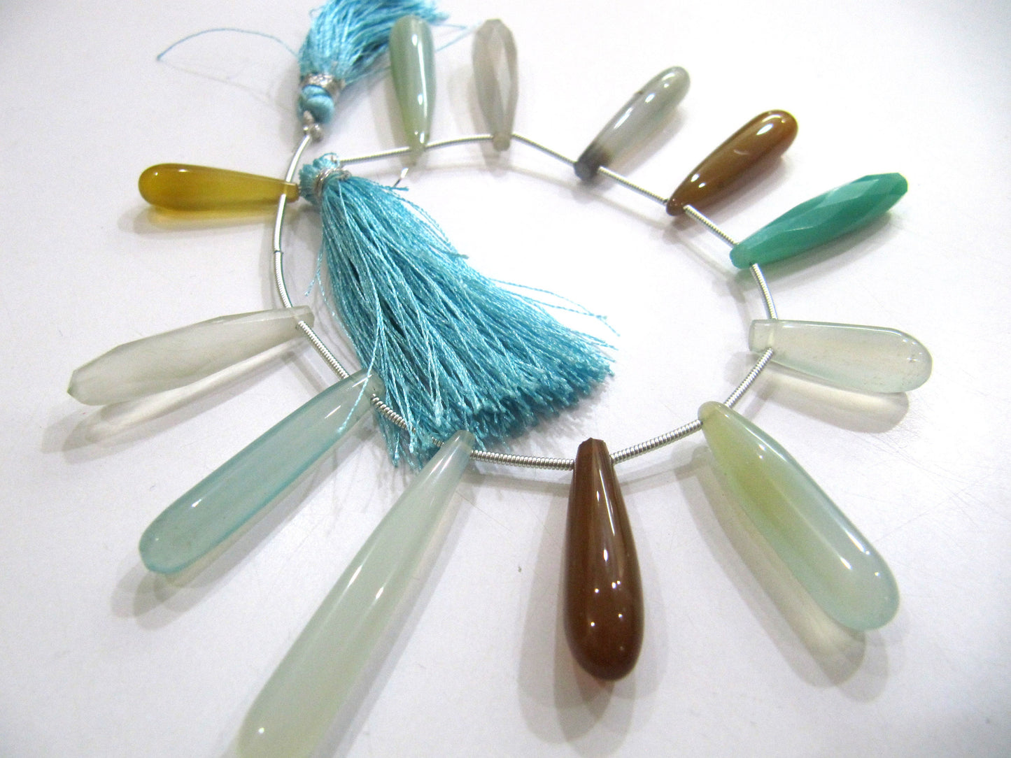Natural Multi Color Chalcedony Tear Drop Plain Smooth 1 to 2 Inch Long Gemstone Beads  Strand 8 Inches Sold Per Strand Jewelry Making Beads