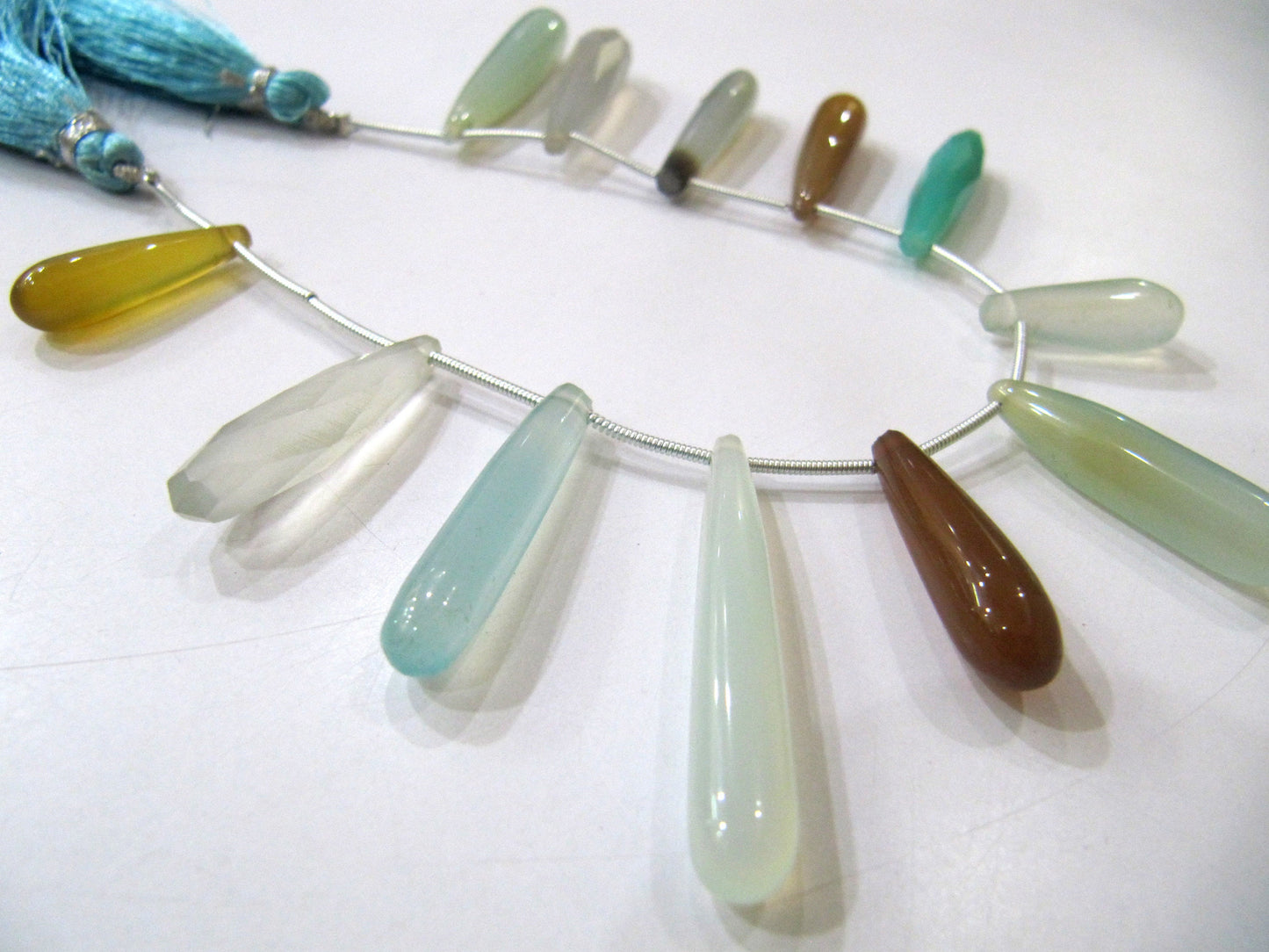 Natural Multi Color Chalcedony Tear Drop Plain Smooth 1 to 2 Inch Long Gemstone Beads  Strand 8 Inches Sold Per Strand Jewelry Making Beads