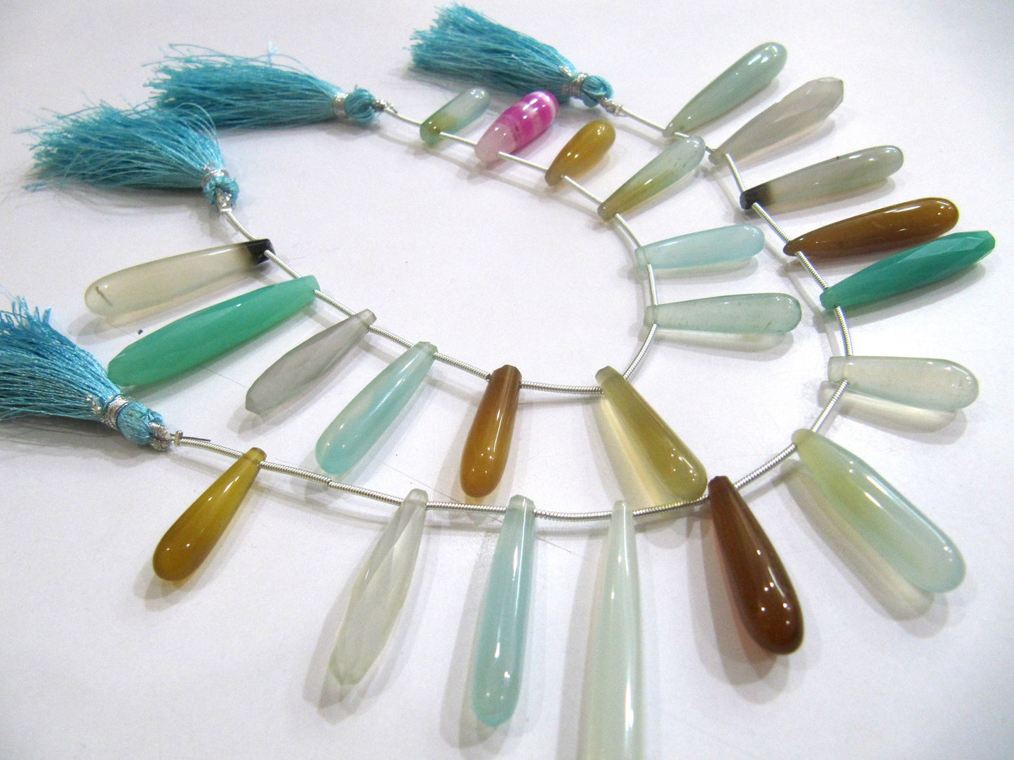 Natural Multi Color Chalcedony Tear Drop Plain Smooth 1 to 2 Inch Long Gemstone Beads  Strand 8 Inches Sold Per Strand Jewelry Making Beads