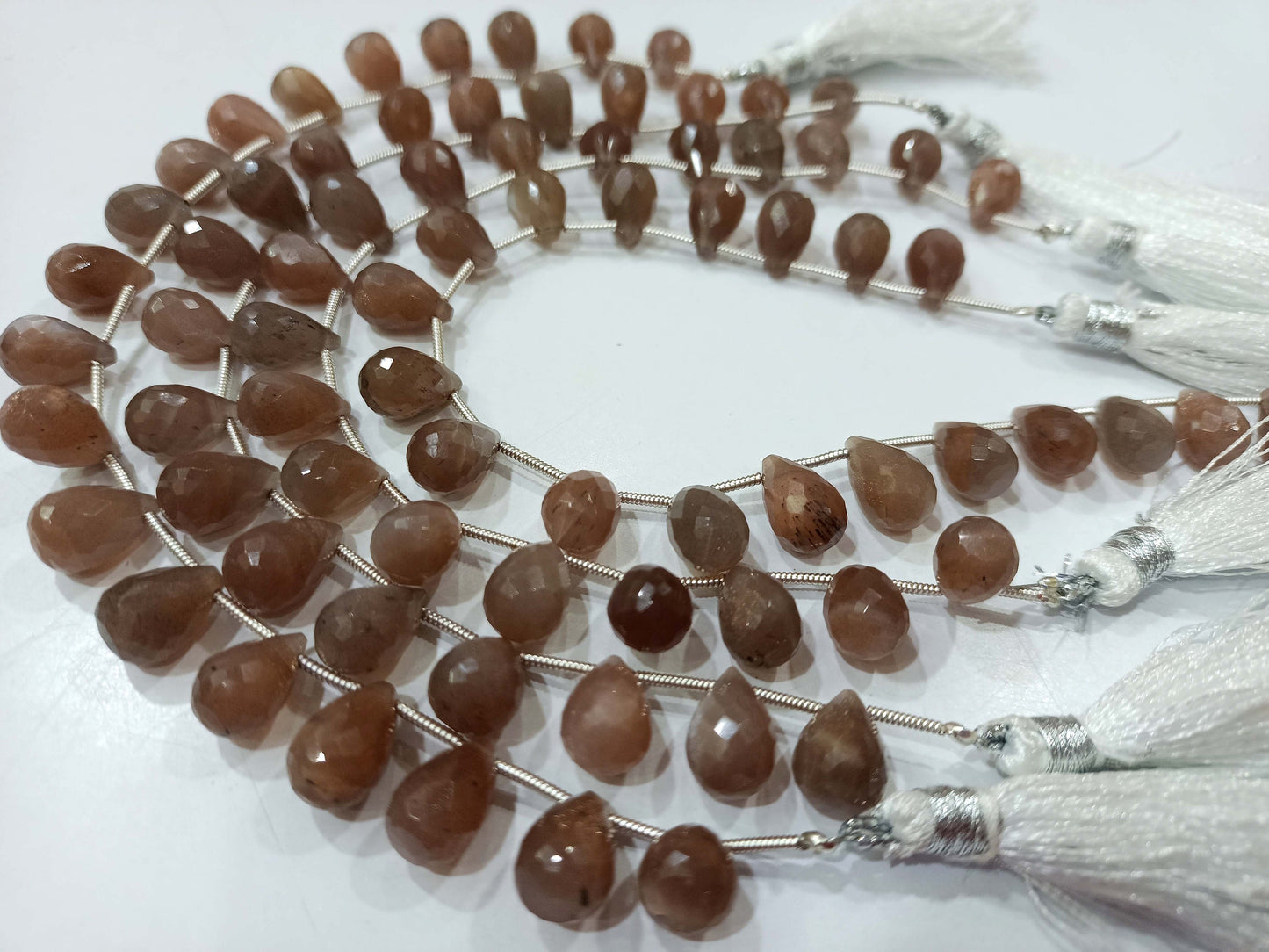 Natural Chocolate Moonstone Tear Drop Shape 8x12mm Briolette Faceted Beads Strand 8 Inches Long Moonstone pear Shape Beads