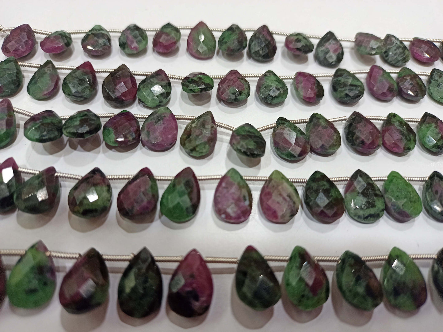 Natural Ruby Zoisite Pear shape BrioletteCFaceted Gemstone Beads Sold Per Strand 8 inches long Great Quality Beads